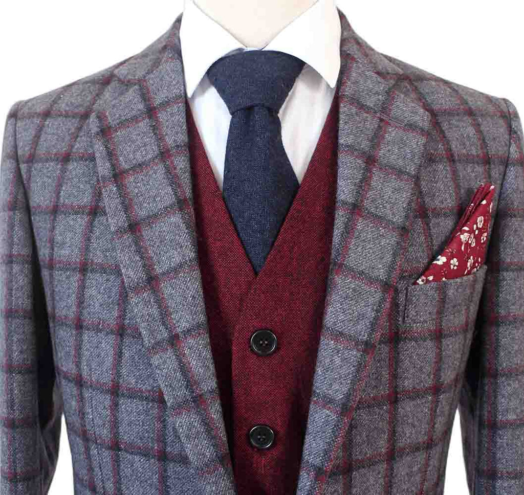 GRIJS ROOD RAAM GEPLEISTERDE MIX & MATCH TWEED 3-DELIG PAK