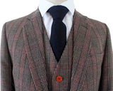 BDtailormade BROWN PINK HOUNDSTOOTH PLAID TWEED 3 PIECE SUIT - BDtailormade TWEED SUITStweedmaker hockerty menstweedsuit