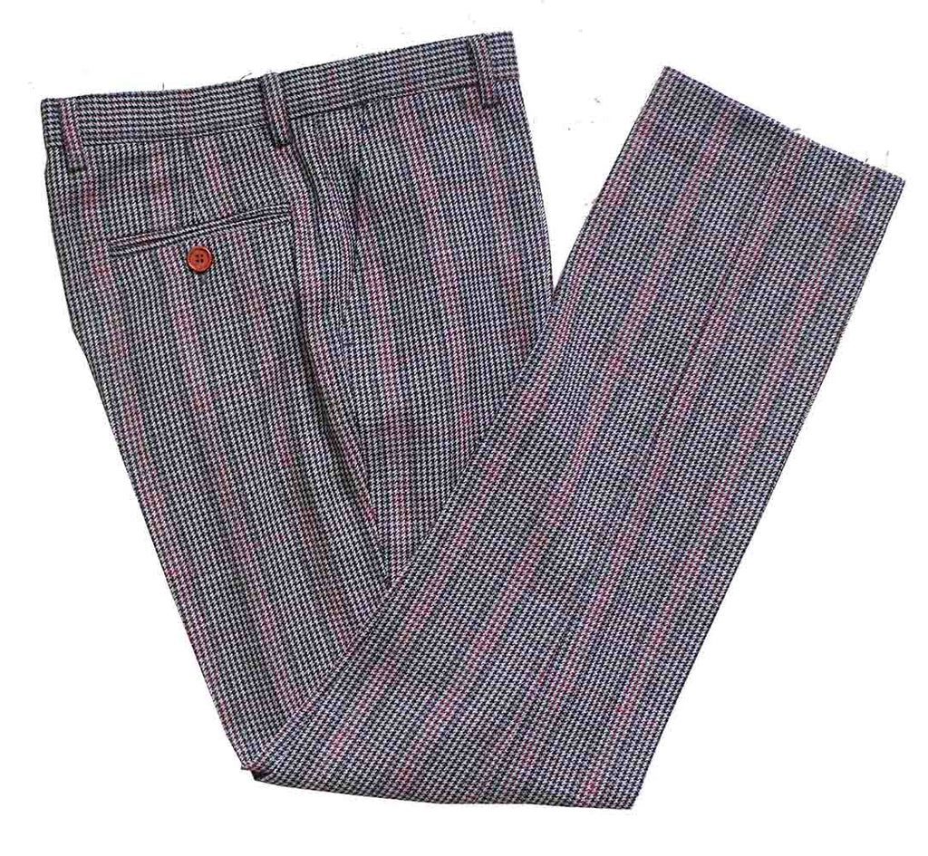 BDtailormade BROWN PINK HOUNDSTOOTH PLAID TWEED 3 PIECE SUIT - BDtailormade TWEED SUITStweedmaker hockerty menstweedsuit