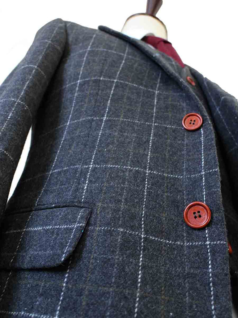 BDtailormade GREY OVERCHECK PLAID TWEED 3 PIECE SUIT - BDtailormade TWEED SUITStweedmaker hockerty menstweedsuit