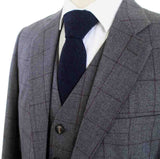 BDtailormade GREY RED WINDOWPANE WORSTED 3 PIECE SUIT - BDtailormade Worsted Suittweedmaker hockerty menstweedsuit