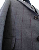 BDtailormade GREY RED WINDOWPANE WORSTED 3 PIECE SUIT - BDtailormade Worsted Suittweedmaker hockerty menstweedsuit
