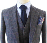 Grijs ruiten visgraat tweed driedelig pak