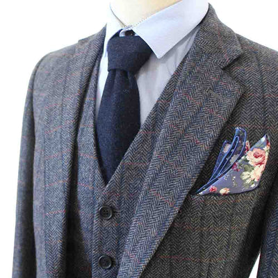 Grijs ruiten visgraat tweed driedelig pak