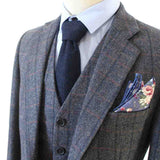 Grijs ruiten visgraat tweed driedelig pak