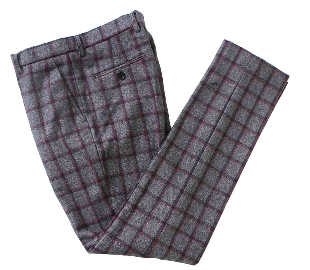 BDtailormade GREY RED WINDOWPANE PLAID TWEED 3 PIECE SUIT - BDtailormade TWEED SUITStweedmaker hockerty menstweedsuit