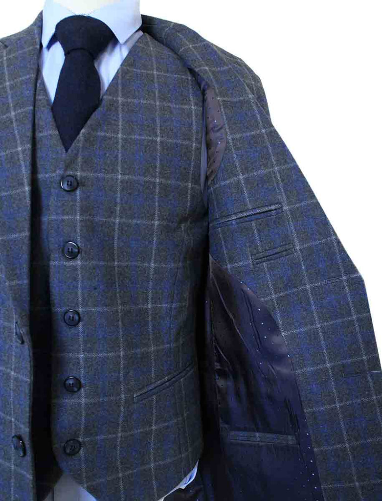 BDtailormade GREY OVERCHECK TWILL TWEED 3 PIECE SUIT - BDtailormade TWEED SUITStweedmaker hockerty menstweedsuit