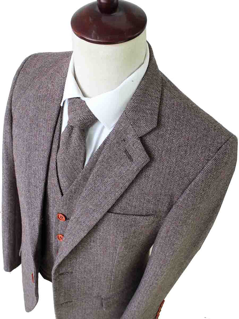 BDtailormade LIGHT BROWN HERRINGBONE TWEED 3 PIECE SUIT - BDtailormade TWEED SUITStweedmaker hockerty menstweedsuit