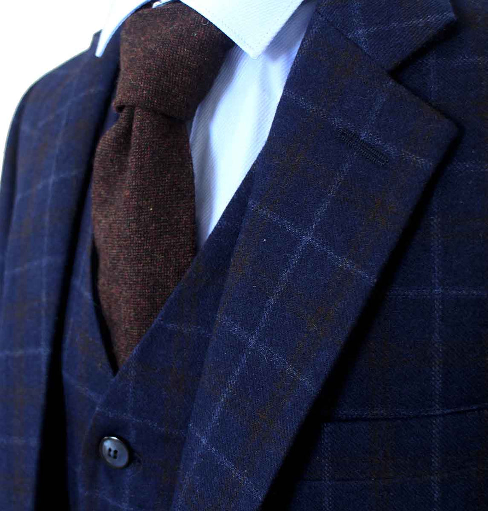 BDtailormade NAVY OVERCHECK TWILL TWEED 3 PIECE SUIT - BDtailormade TWEED SUITStweedmaker hockerty menstweedsuit