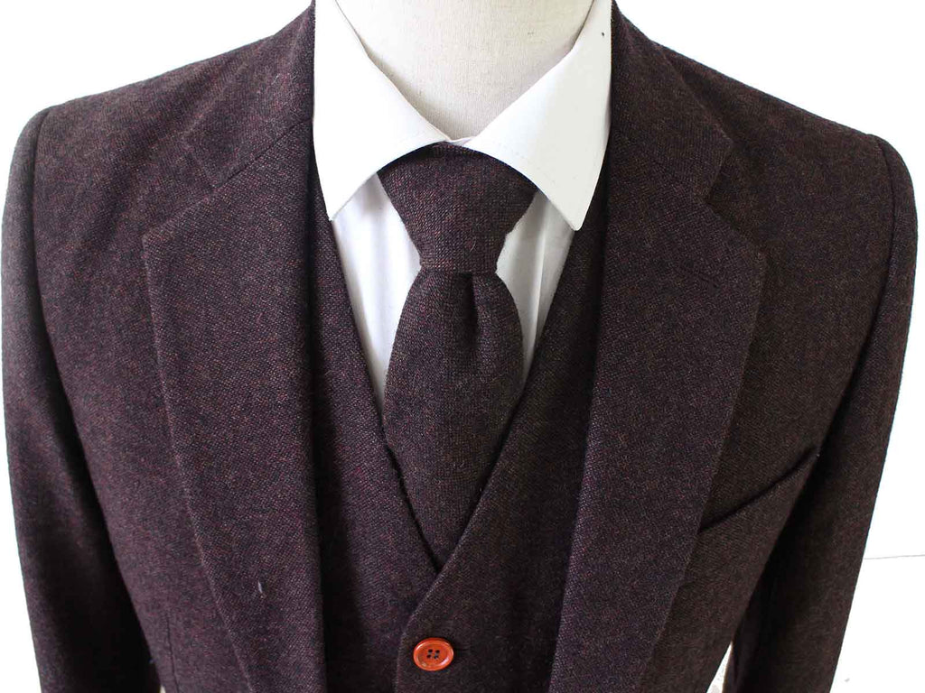 BDtailormade DARK BROWN BARLEYCORN TWEED 3 PIECE SUIT - BDtailormade TWEED SUITStweedmaker hockerty menstweedsuit