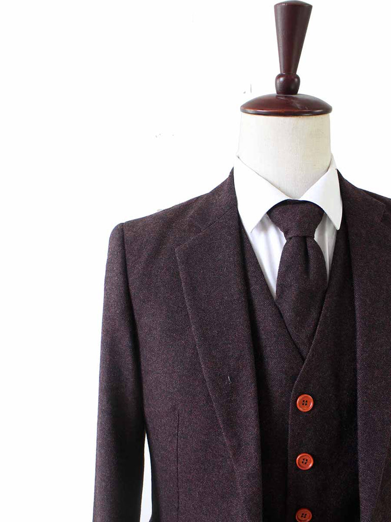 BDtailormade DARK BROWN BARLEYCORN TWEED 3 PIECE SUIT - BDtailormade TWEED SUITStweedmaker hockerty menstweedsuit