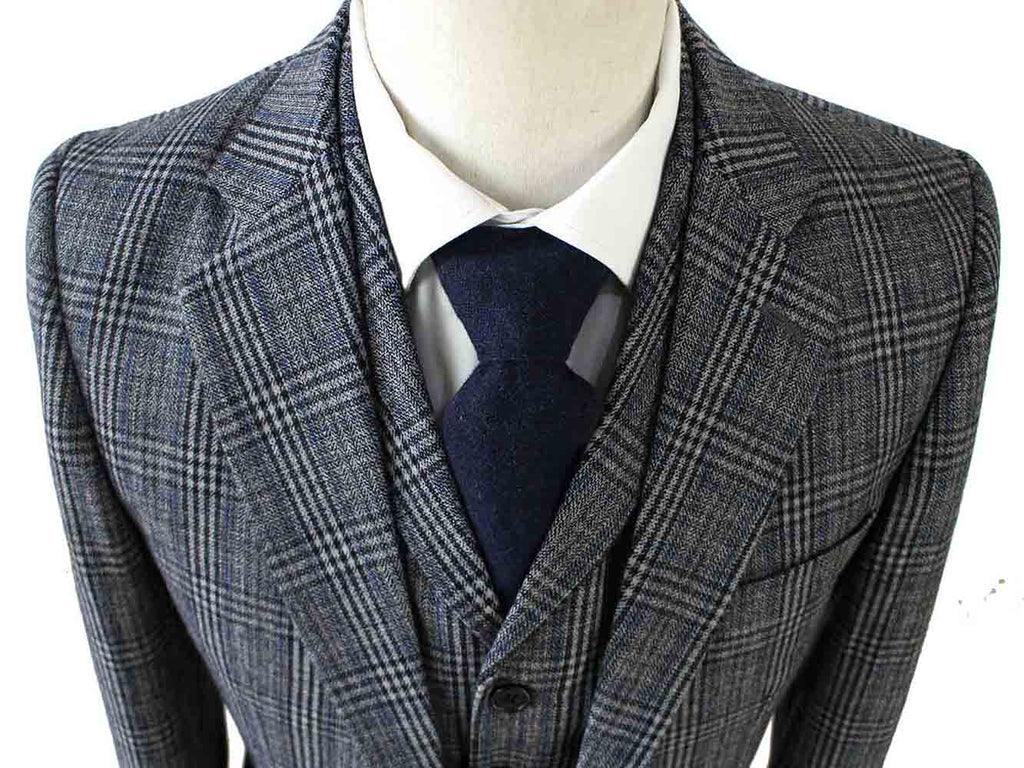 BDtailormade RETRO GREY BLUE PLAID TWEED 3 PIECE SUIT - BDtailormade TWEED SUITStweedmaker hockerty menstweedsuit