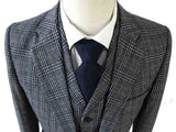 BDtailormade RETRO GREY BLUE PLAID TWEED 3 PIECE SUIT - BDtailormade TWEED SUITStweedmaker hockerty menstweedsuit