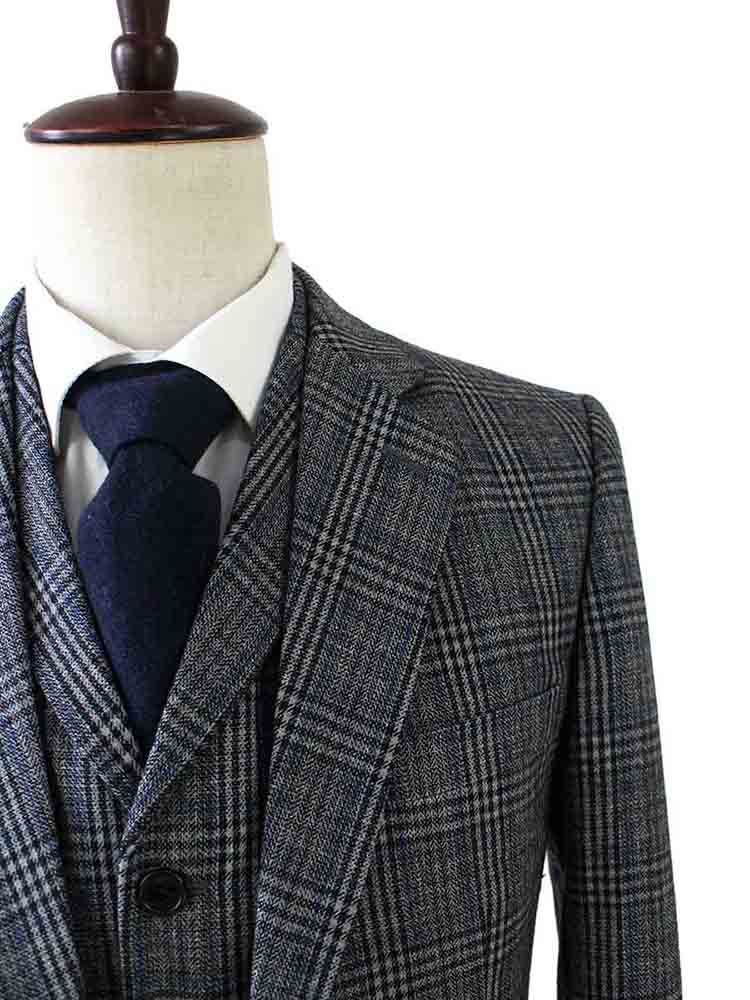BDtailormade RETRO GREY BLUE PLAID TWEED 3 PIECE SUIT - BDtailormade TWEED SUITStweedmaker hockerty menstweedsuit