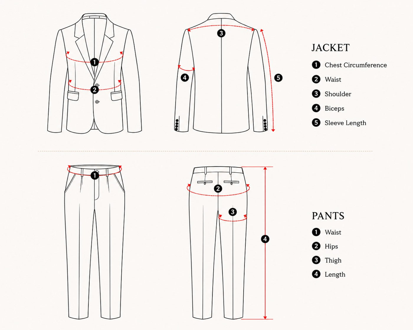 Maattabel voor colbert, gilet en broek