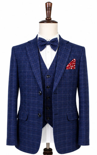 Navy Melange Check 3 Piece Suit