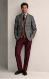 Light Grey Houndstooth & Red Barleycorn Tweed 2 Piece Suit