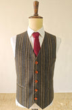 BROWN BLUE PINSTRIPE TWEED 3 PIECE SUIT - BDtailormade