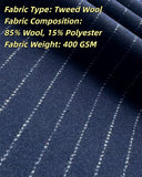 Marineblauwe Gestreepte Tweed Driedelige Pak