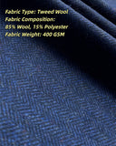 Marineblauwe Tweed driedelig pak met visgraatmotief