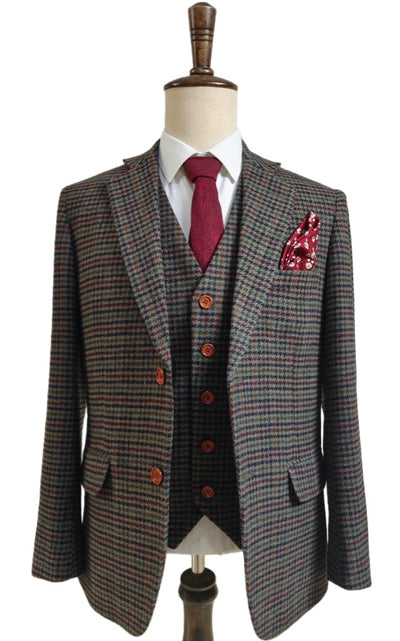 DARK GREY HOUNDSTOOTH TWEED 3 PIECE SUIT - BDtailormade