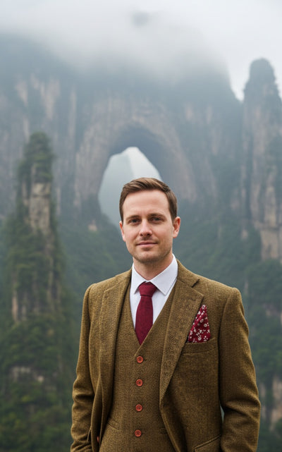 BROWN BLACK HERRINGBONE TWEED 3 PIECE SUIT - BDtailormade