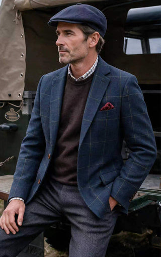 Blue Overcheck Plaid Tweed & Charcoal Herringbone Tweed 2 Piece Suit