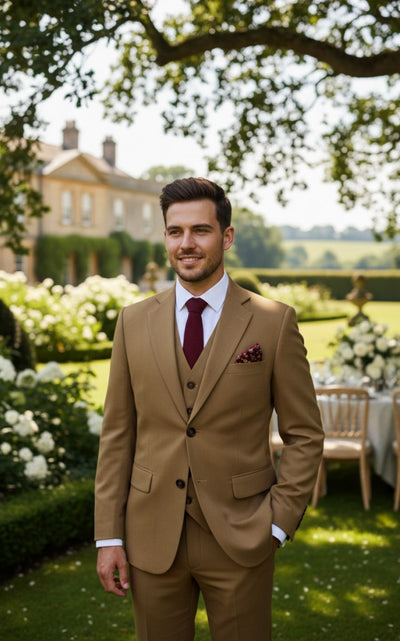 BROWN TENCEL WOOL 3 PIECE SUITS
