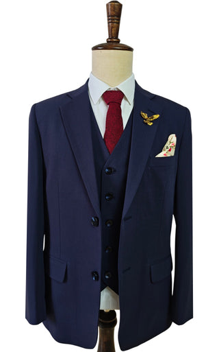 Donkerblauw Tencel Wol Driedelig Pak