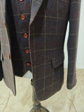 BROWN OVERCHECK PLAID TWEED 3 PIECE SUIT - BDtailormade