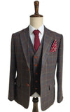 BROWN OVERCHECK PLAID TWEED 3 PIECE SUIT - BDtailormade