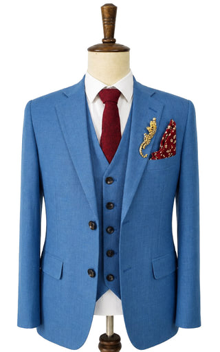 Blue Tencel Linen 3 Piece Suit