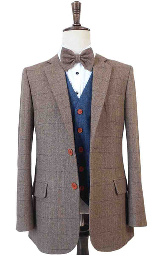Bruine Visgraat Mix & Match Blauw Tweed 3-delig Pak