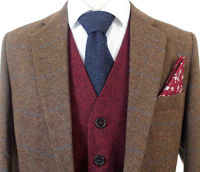 Bruin Tattersall Mix &amp; Match Tweed Driedelig Pak
