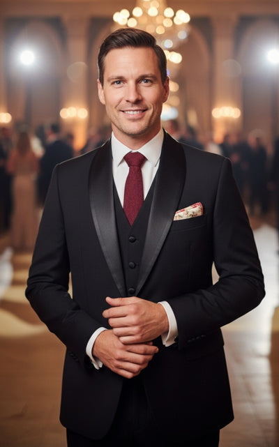 CLASSIC BLACK TUXEDO WORSTED 3 PIECE SUIT