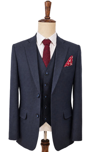 Dark Blue Tencel Linen 3 Piece Suit