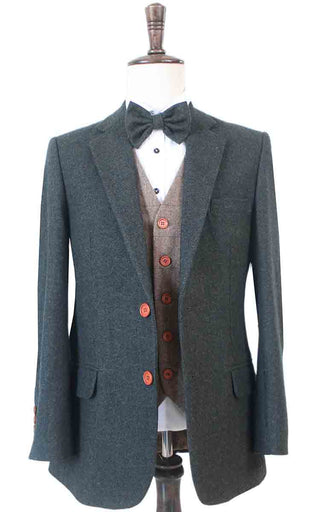 Groen Visgraat Mix & Match Tweed Driedelig Pak