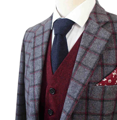 GRIJS ROOD RAAM GEPLEISTERDE MIX &amp; MATCH TWEED 3-DELIG PAK
