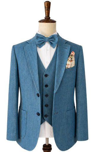 Grey Blue Denim 3 Piece Suit