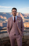 LIGHT RED HERRINGBONE COTTON LINEN 3 PIECE SUIT