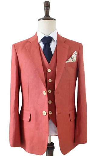ORANGE RED LINEN 3 PIECE SUIT - BDtailormade