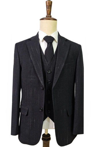 CHARCOAL MELANGE PINSTRIPE 3 PIECE SUIT - BDtailormade