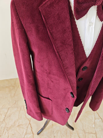 WINE RED CORDUROY 3 PIECE SUIT - BDtailormade