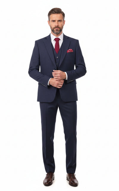 Dark Blue Tencel Linen 3 Piece Suit