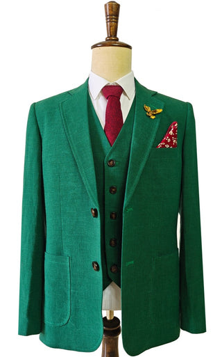 Groen Tencel Linnen Drie delig Pak