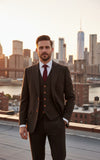 DARK BROWN HERRINGBONE TWEED 3 PIECE SUIT
