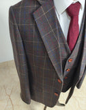 BROWN OVERCHECK PLAID TWEED 3 PIECE SUIT - BDtailormade