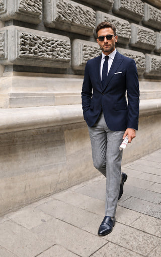 Dark Blue Birdseye Worsted & Light Grey Worsted 2 Piece Suit