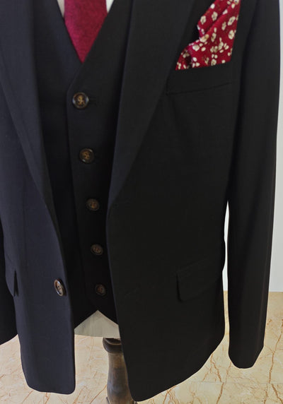 Zwart Tencel Wol Driedelig Pak
