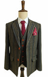BROWN BLUE PINSTRIPE TWEED 3 PIECE SUIT - BDtailormade